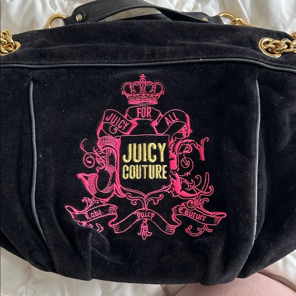RARE Vintage Juicy Couture Velour Hobo Chain Charm Y2k Black, Gold, Hot Pink HTF - Picture 5 of 16